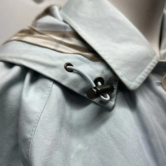Burberry Trench Coat Jacket Button Down Nova Check Plaid Light Blue Size 8 R - Picture 7 of 16